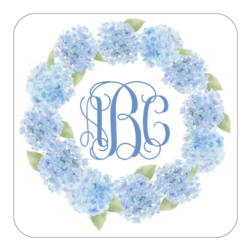 Blue Hydrangea Monogram Stickers OR Tags