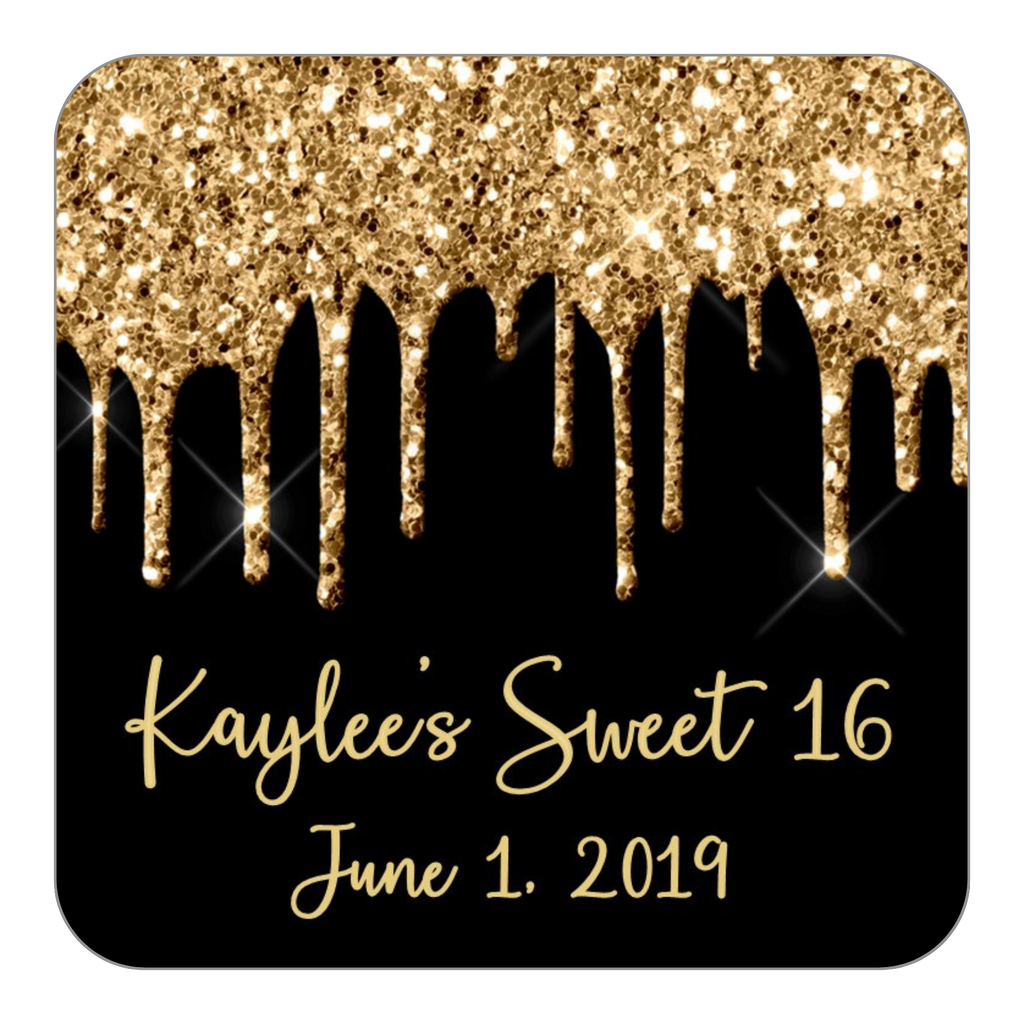 Glitter Drip Favor Stickers OR Tags-Gold/Black