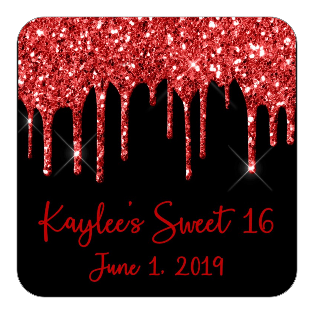 Glitter Drip Favor Stickers OR Tags-Red/Black