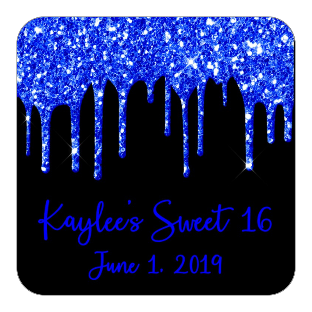Glitter Drip Favor Stickers OR Tags-Blue/Black
