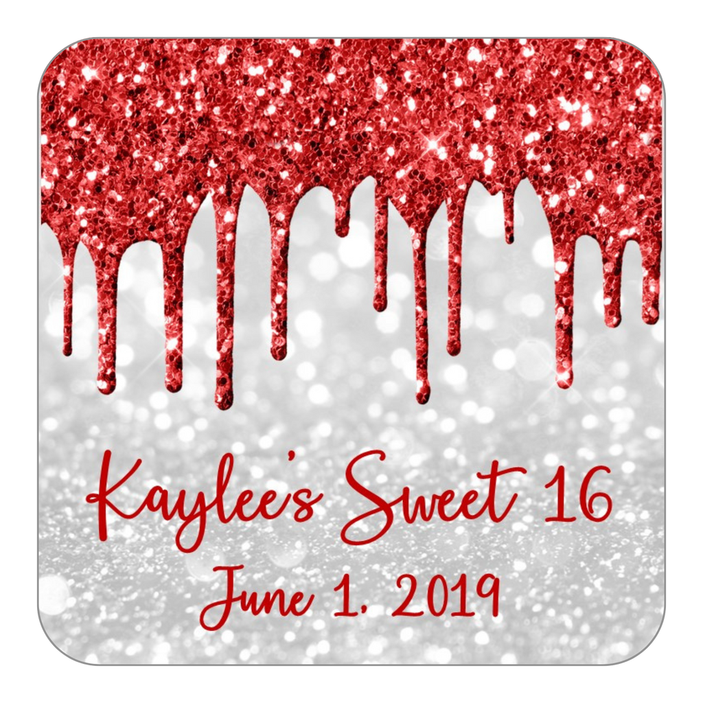 Glitter Drip Favor Stickers OR Tags-Red/White