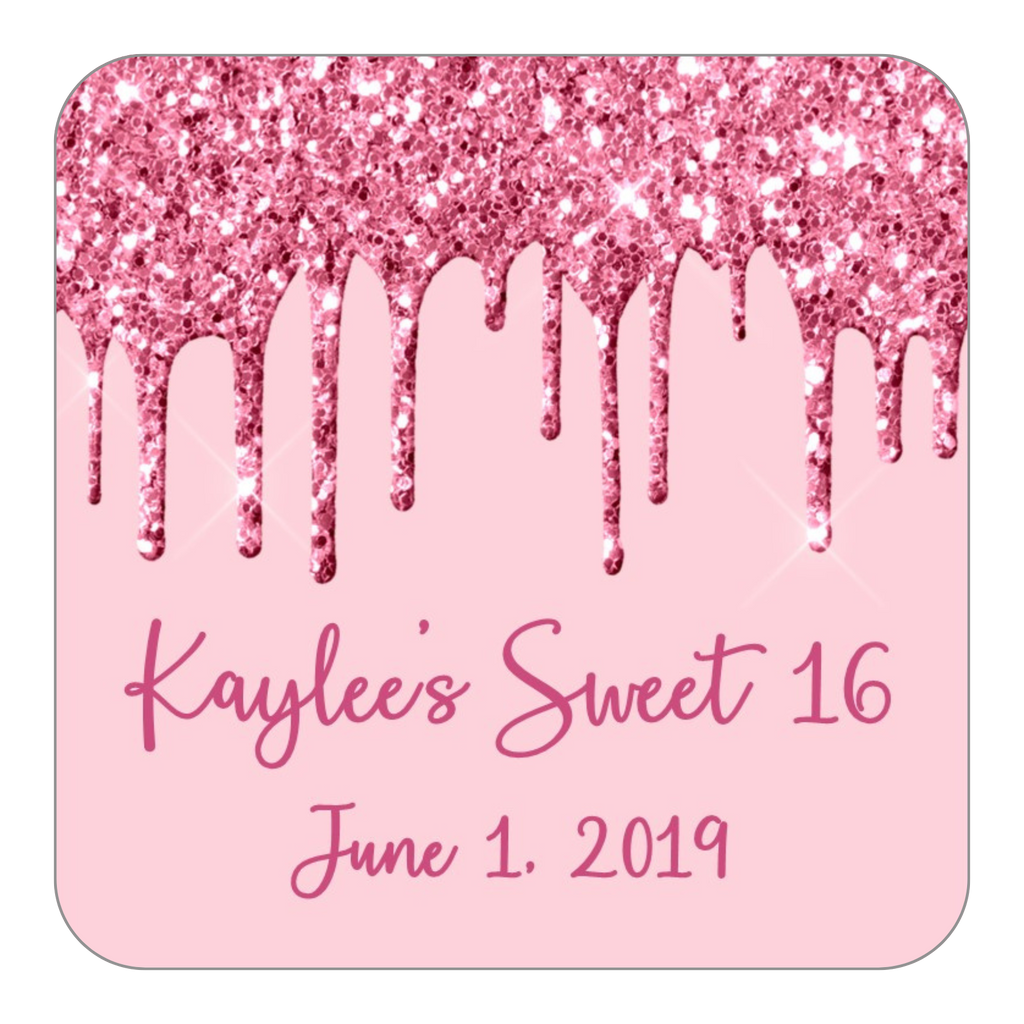 Glitter Drip Favor Stickers OR Tags-Pink