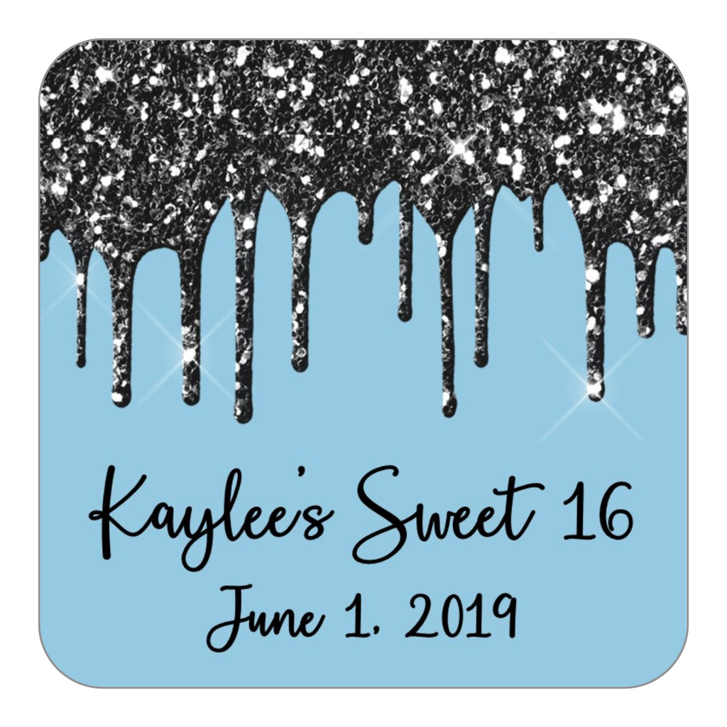 Glitter Drip Favor Stickers OR Tags-Black/Blue