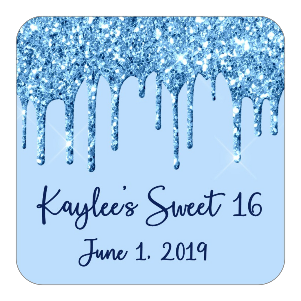 Glitter Drip Favor Stickers OR Tags-Blue