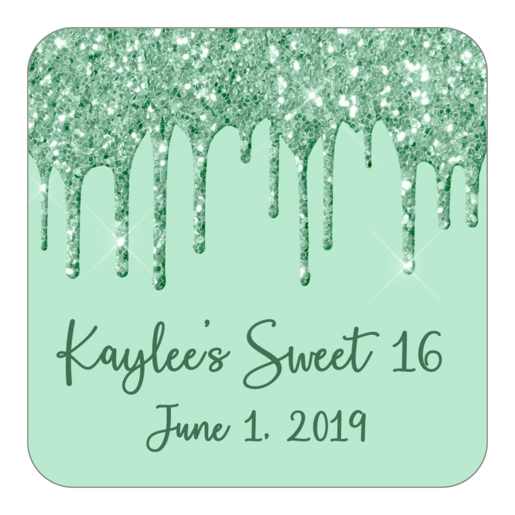Glitter Drip Favor Stickers OR Tags-Green