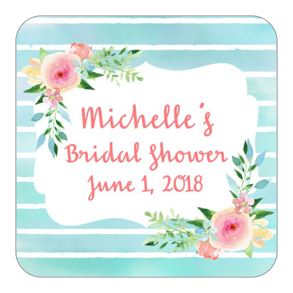 Floral Aqua Stripe Stickers OR Tags