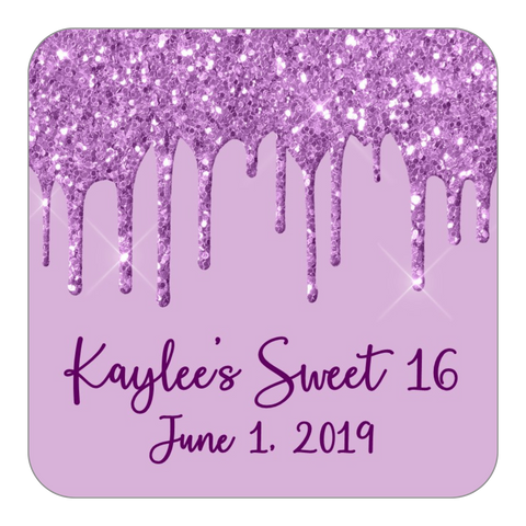 Glitter Drip Favor Stickers OR Tags-Purple
