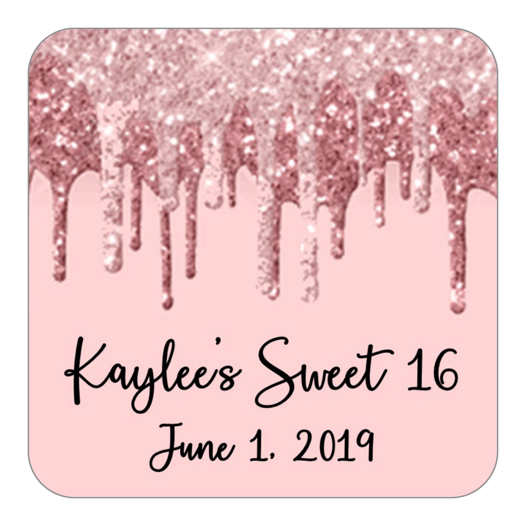 Glitter Drip Favor Stickers OR Tags-Blush