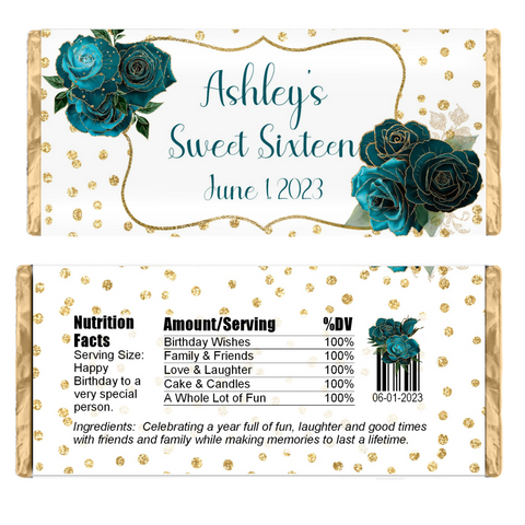 Teal Floral Candy Bar Wrapper