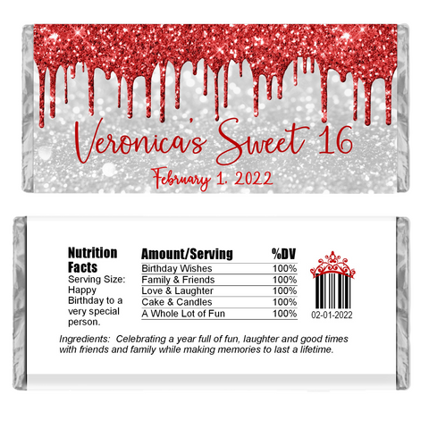 Glitter Drip Candy Bar Wrapper-White/Red