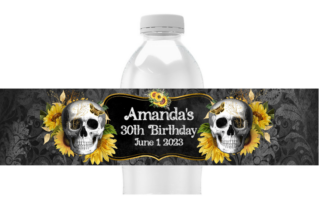 Sunflower Skull Water Bottle Labels