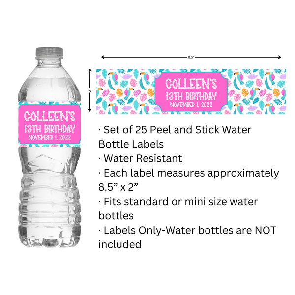 Tropical Toucan Water Bottle Labels