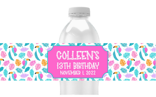 Tropical Toucan Water Bottle Labels