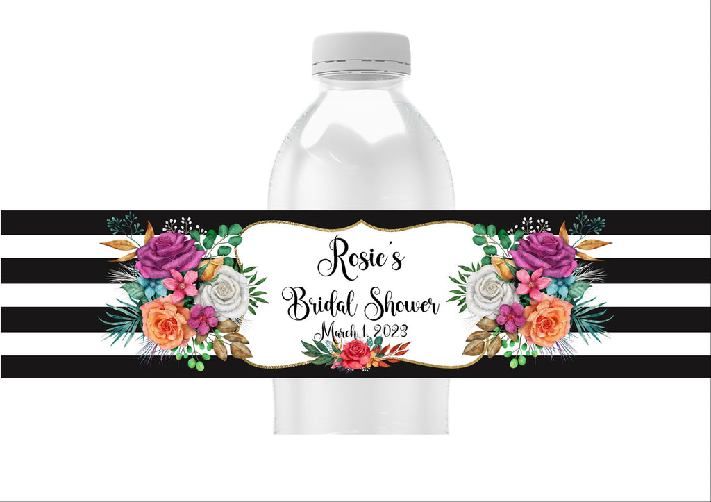 Floral Stripe Water Bottle Labels