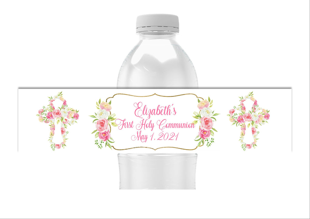 Floral Cross Water Bottle Labels
