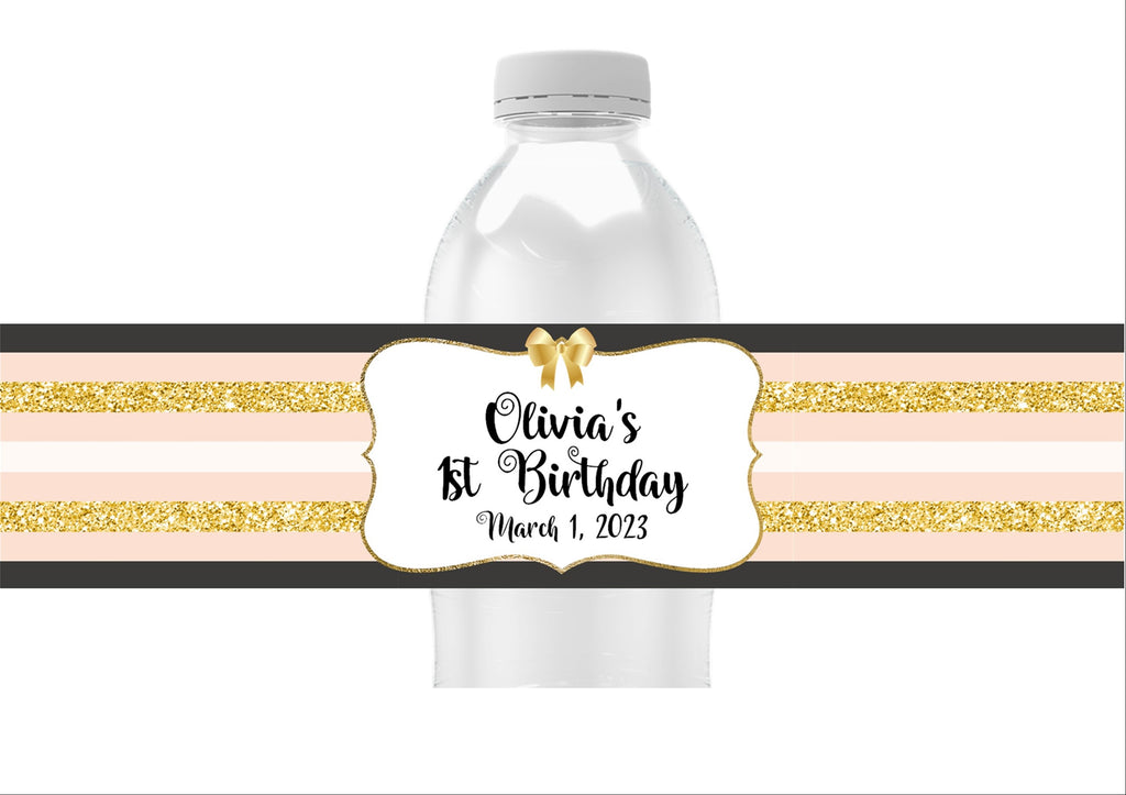 Pink Stripe Water Bottle Labels