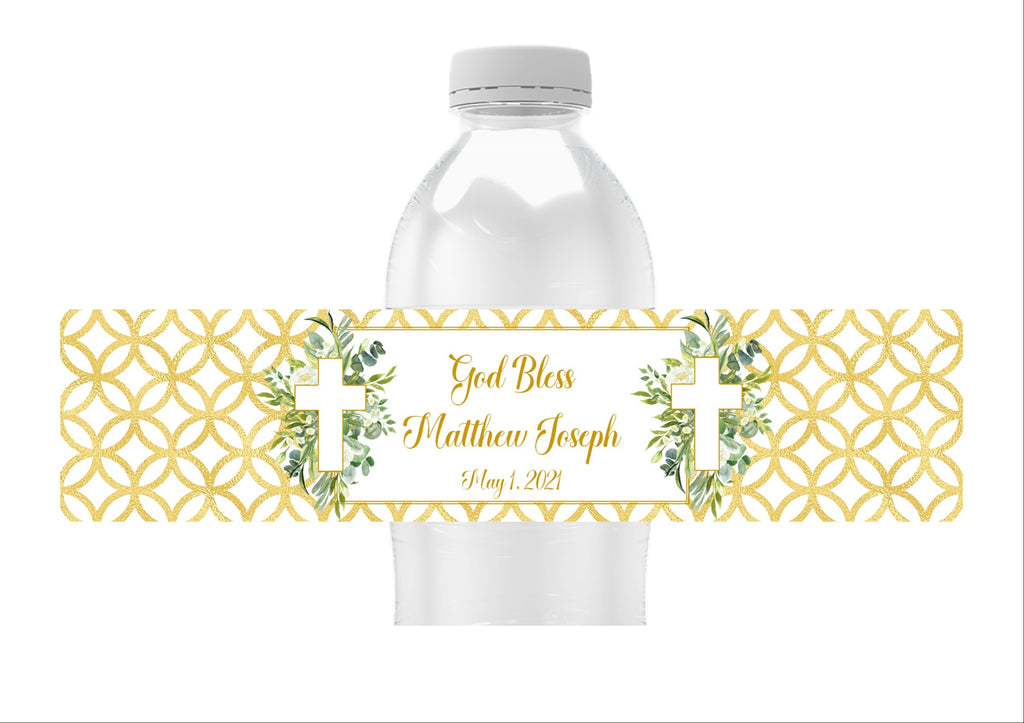 Greenery Cross Water Bottle Labels
