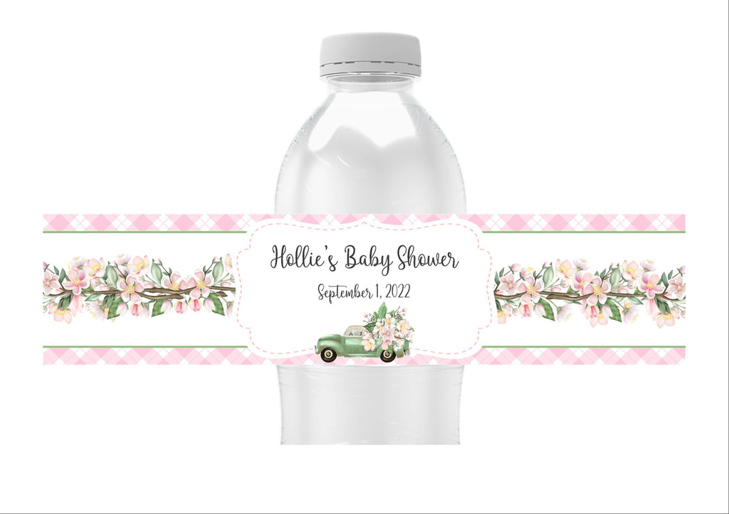 Pink Floral Pick Up Truck Water Bottle Labels
