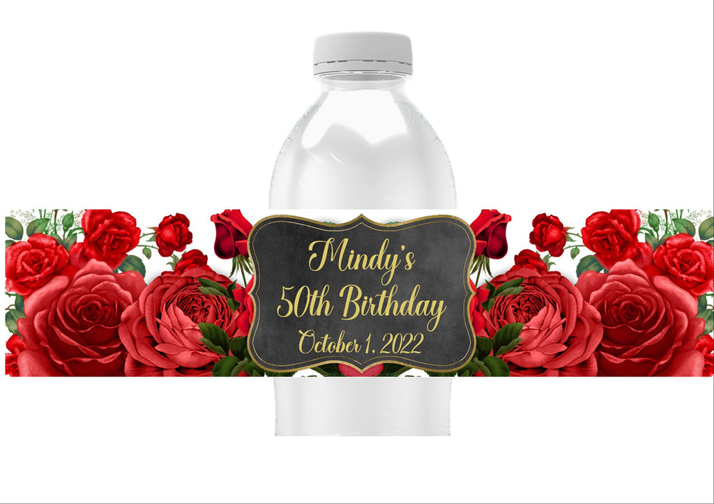 Red Rose Water Bottle Labels