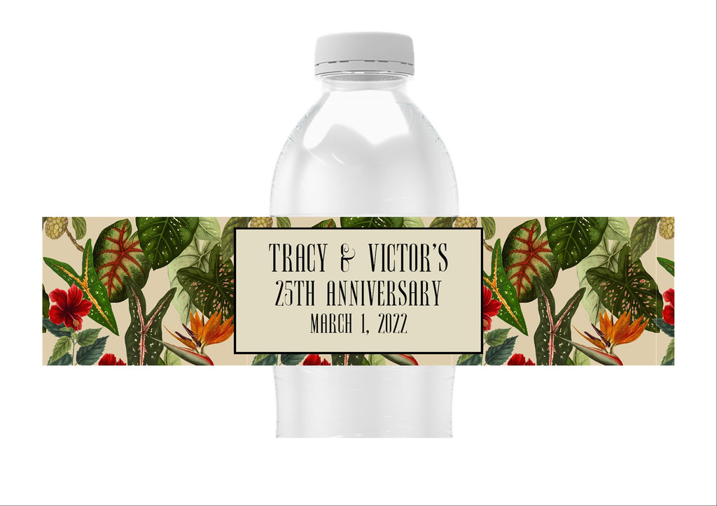 Tropical Leaves Water Bottle Labels