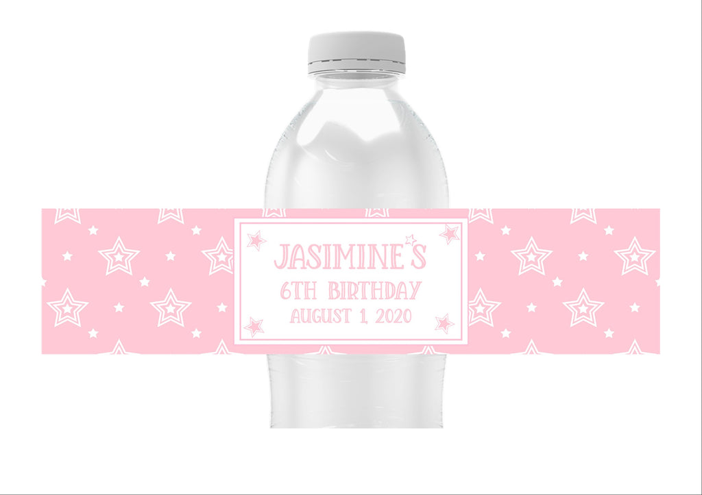 PInk Star Water Bottle Labels
