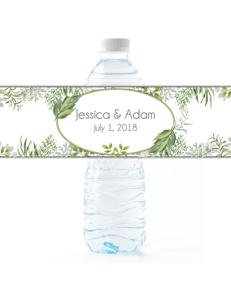 Botanical Greenery Water Bottle Labels - Cathy's Creations - www.candywrappershop.com