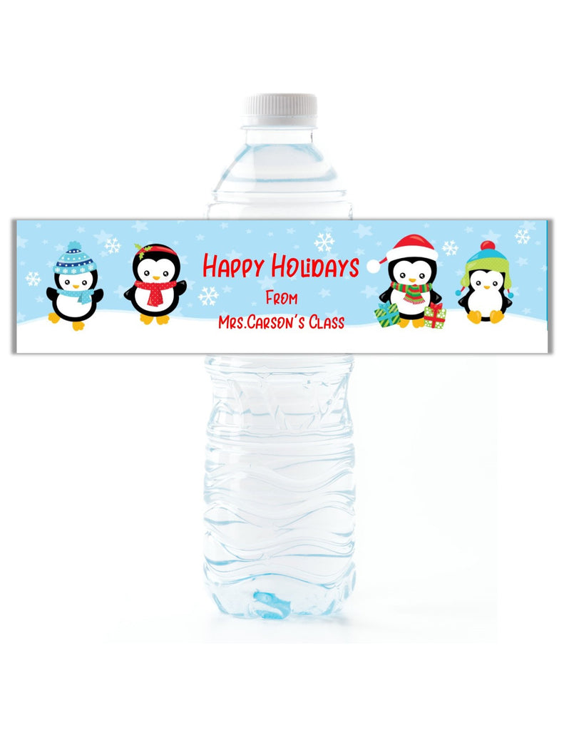 Christmas Penguin Water Bottle Labels - Cathy's Creations - www.candywrappershop.com