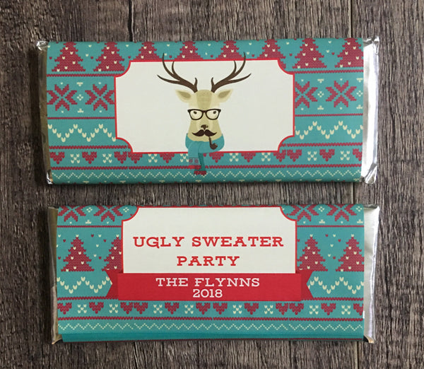 Hipster Reindeer Christmas Candy Bar Wrapper - Cathy's Creations - www.candywrappershop.com