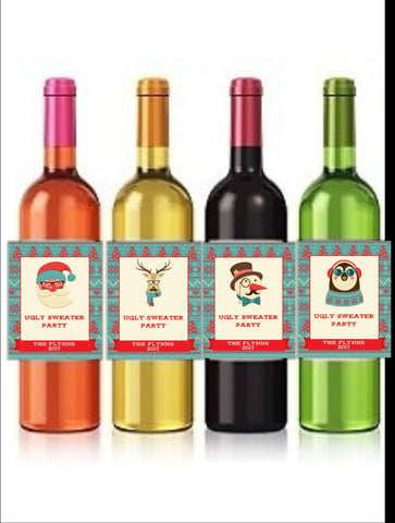 Ugly Christmas Sweater Wine Bottle Labels - Cathy's Creations - www.candywrappershop.com