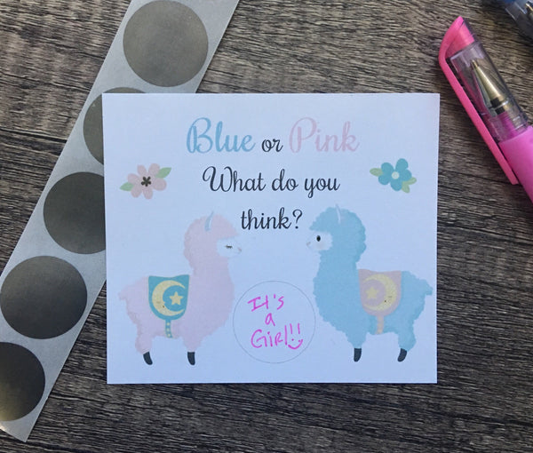 Llama Gender Reveal Scratch off Cards - Cathy's Creations - www.candywrappershop.com