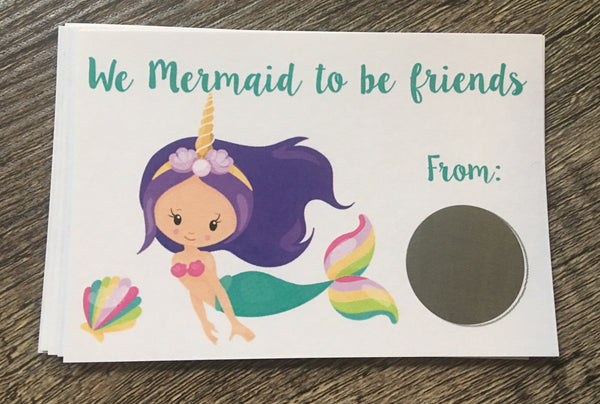 Mermaid Unicorn Valentine's Day Scratch Off Cards - Cathy's Creations - www.candywrappershop.com