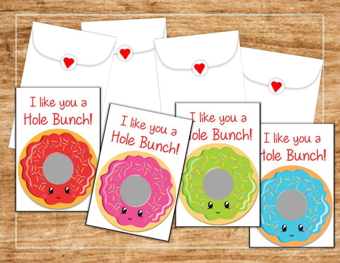 Donut Valentine's Day Scratch Off Cards - Cathy's Creations - www.candywrappershop.com