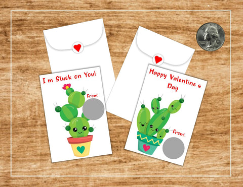 Cute Cactus Valentine's Day Scratch Off Cards - Cathy's Creations - www.candywrappershop.com