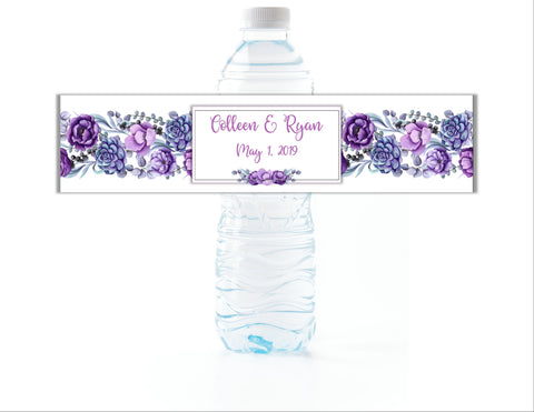Succulent Flowers Water Bottle Labels - Cathy's Creations - www.candywrappershop.com