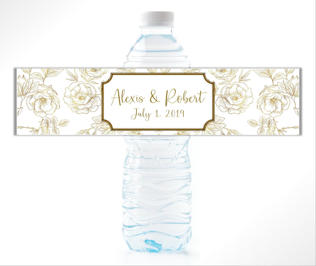 Gold Floral Water Bottle Labels - Cathy's Creations - www.candywrappershop.com