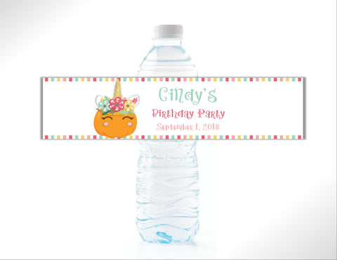 Pumpkin Unicorn Water Bottle Labels - Cathy's Creations - www.candywrappershop.com