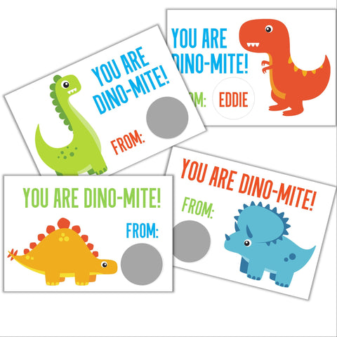 Dinosaur Valentine's Day Scratch off Cards - Cathy's Creations - www.candywrappershop.com