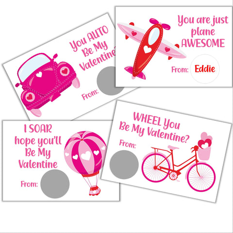 Transportation Theme Valentine's Day Scratch off Cards - Cathy's Creations - www.candywrappershop.com