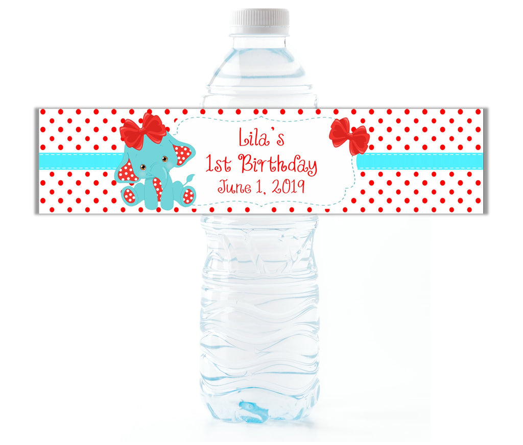 Red Elephant Water Bottle Labels - Cathy's Creations - www.candywrappershop.com