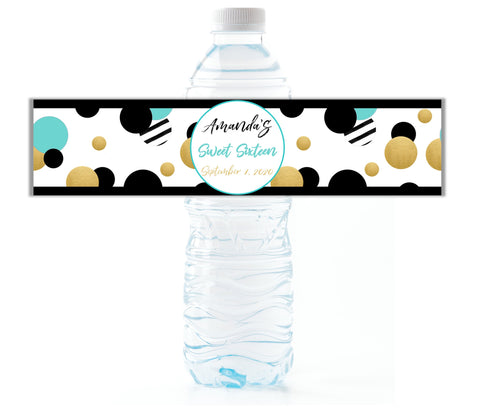 Aqua Retro Dot Water Bottle Labels - Cathy's Creations - www.candywrappershop.com