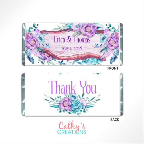 Floral & Feathers Boho Candy Bar Wrapper - Cathy's Creations - www.candywrappershop.com