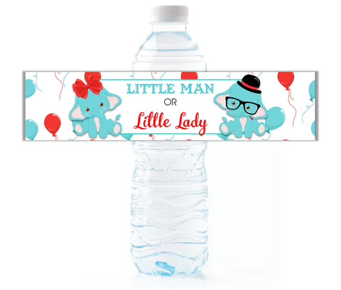 Elephant Gender Reveal Water Bottle Labels - Cathy's Creations - www.candywrappershop.com