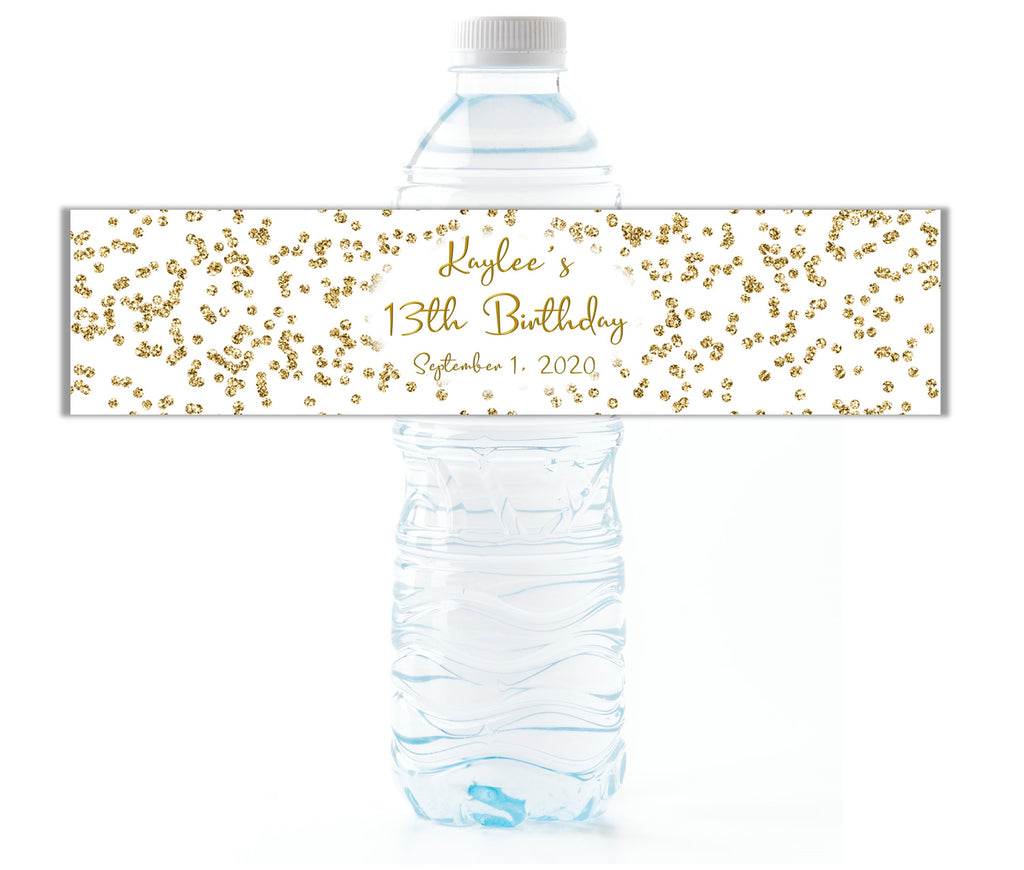 Gold Glitter Confetti Water Bottle Labels - Cathy's Creations - www.candywrappershop.com