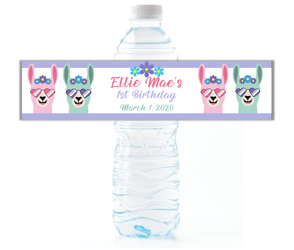 Llama Girl Water Bottle Labels - Cathy's Creations - www.candywrappershop.com