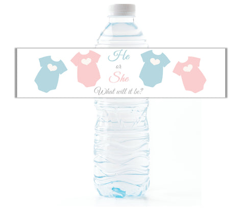 Baby Bodysuit Gender Reveal Water Bottle Labels - Cathy's Creations - www.candywrappershop.com