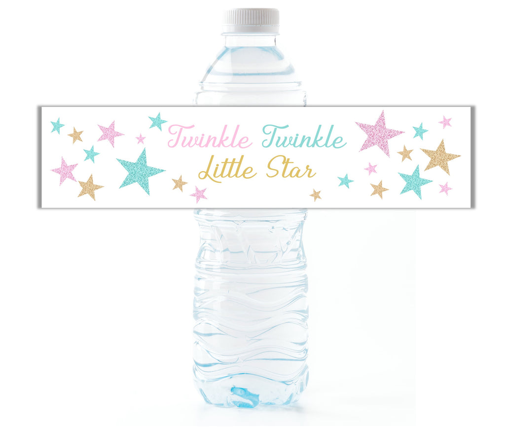 Twinkle Little Star Gender Reveal Water Bottle Labels - Cathy's Creations - www.candywrappershop.com