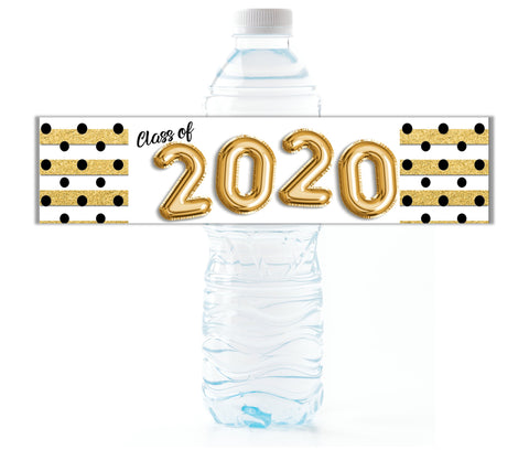 Gold Graduation Water Bottle Labels - Cathy's Creations - www.candywrappershop.com
