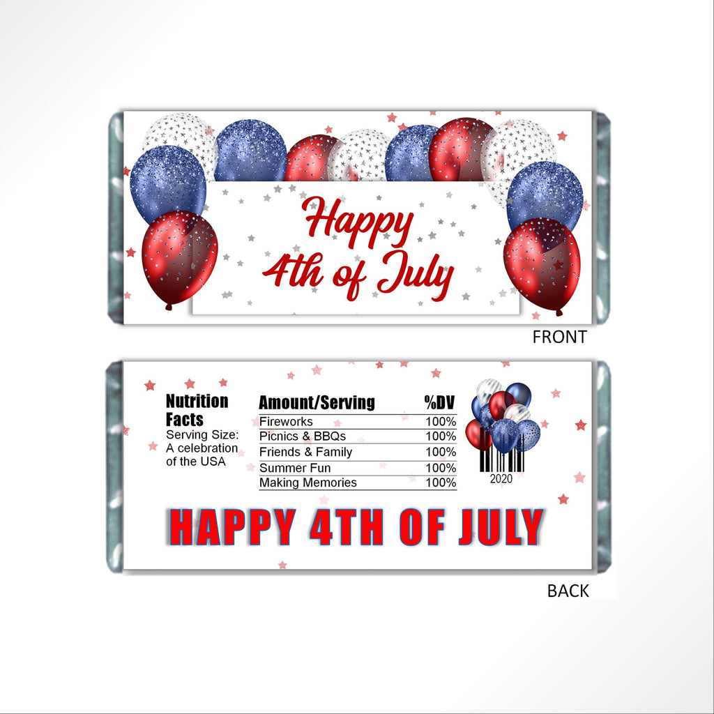 Patriotic Party Balloons Candy Bar Wrapper - Cathy's Creations - www.candywrappershop.com