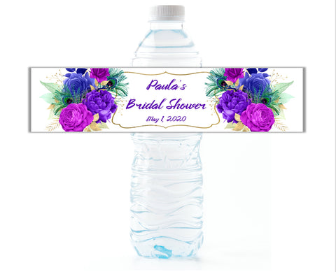 Peacock Floral Water Bottle Labels - Cathy's Creations - www.candywrappershop.com