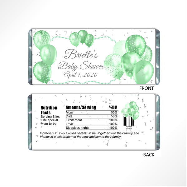 Green Balloons Candy Bar Wrapper - Cathy's Creations - www.candywrappershop.com